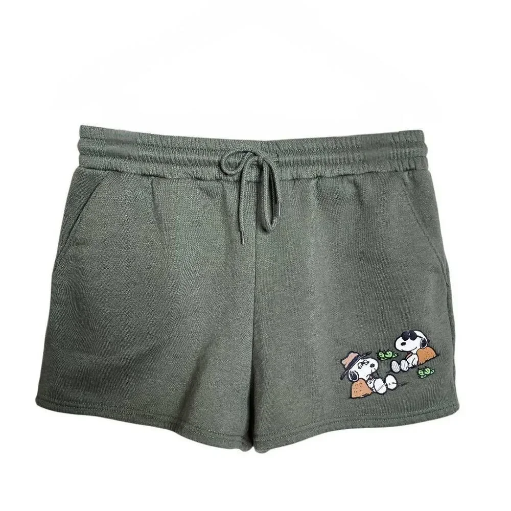 Peanuts Snoopy Olive Green Fleece Lounge Shorts XL - Picture 9 of 9